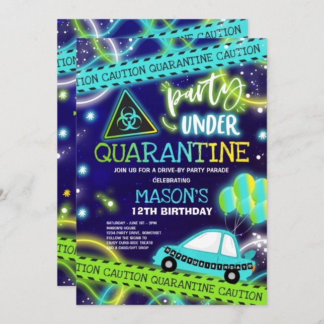 Invitación Desfile de fiestas de cumpleaños por unidad de cua (Anverso / Reverso)