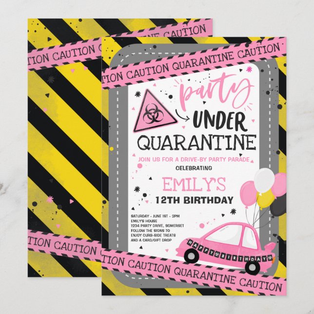 Invitación Desfile de fiestas de cumpleaños por unidad de cua (Anverso / Reverso)