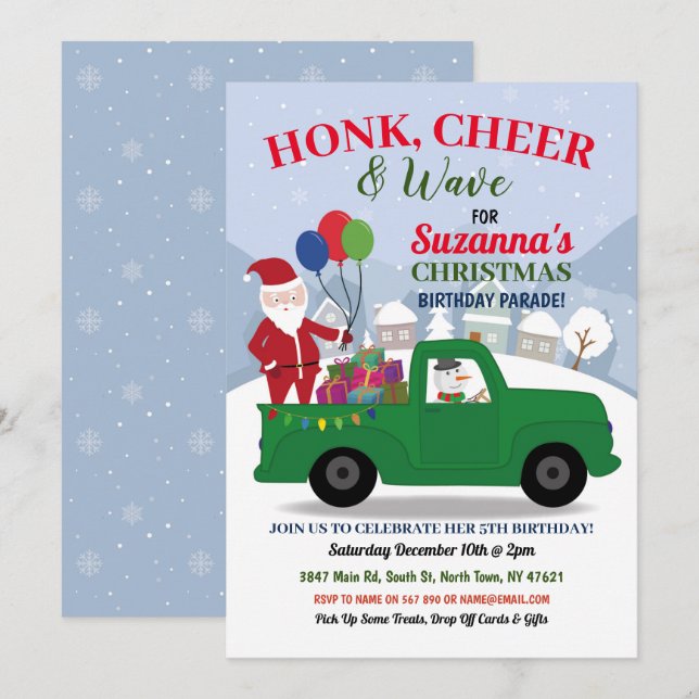 Invitación Desfile de Fiestas de los navidades Santa Birthday (Anverso / Reverso)