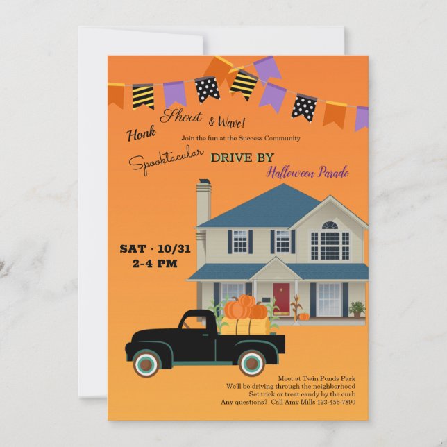 Invitación Desfile de Halloween para ver desde el auto (Anverso)