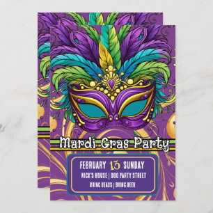Invitación Desfile de Mardi Gras y máscara de Fiesta