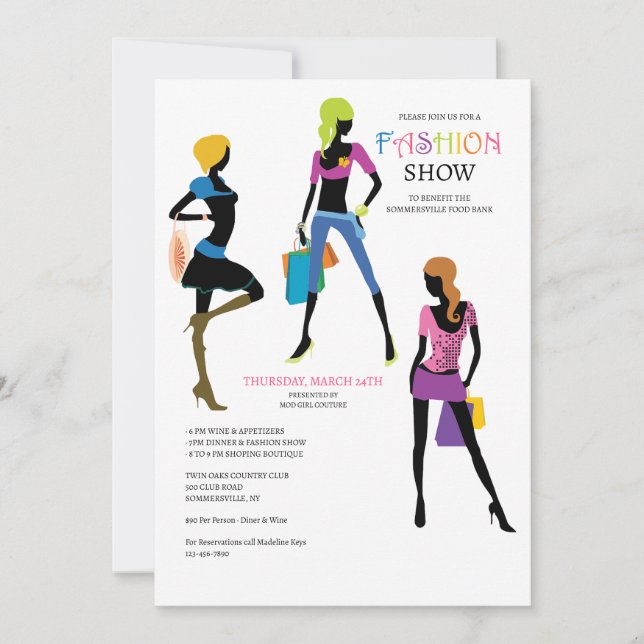 Invitación Desfile de Moda de Chicas Mod (Anverso)