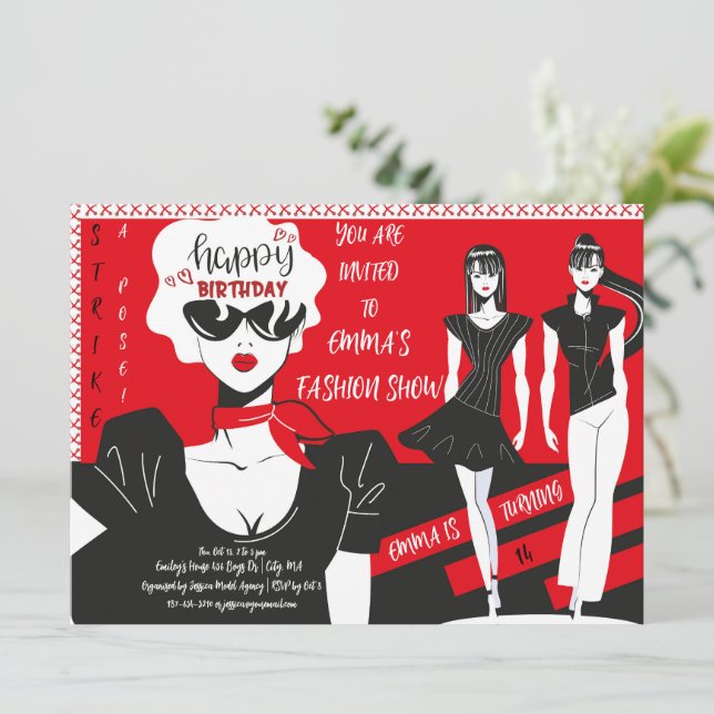 Invitación Desfile de moda Strike A Pose Cumpleaños (Anverso de pie)