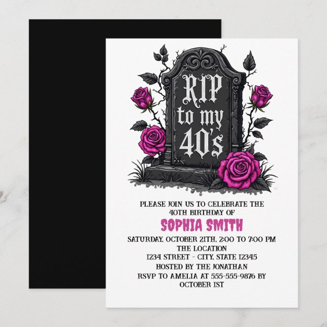 Invitación Desgarra hasta los 40 Cumpleaños Gótico (Anverso / Reverso)