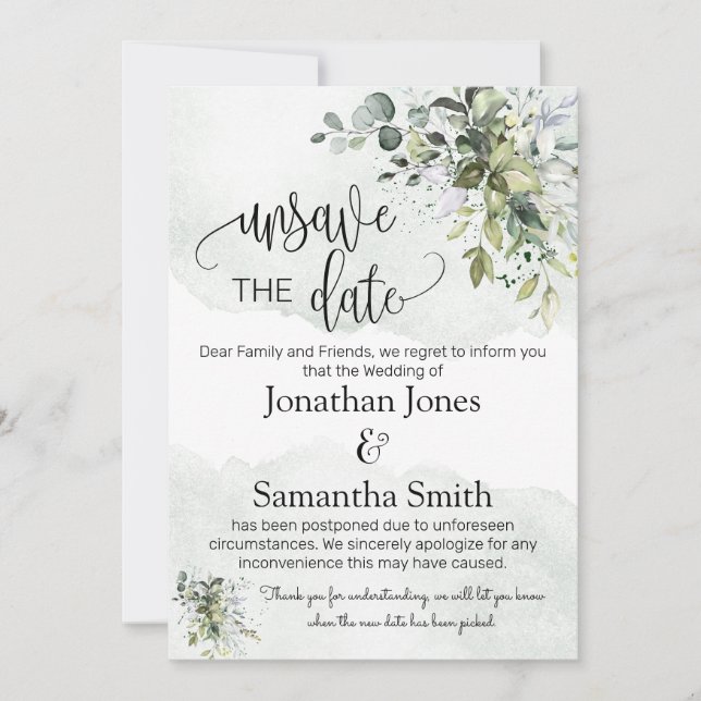 Invitación Desguardar las fechas boda fecha cambiar eucalipto (Anverso)