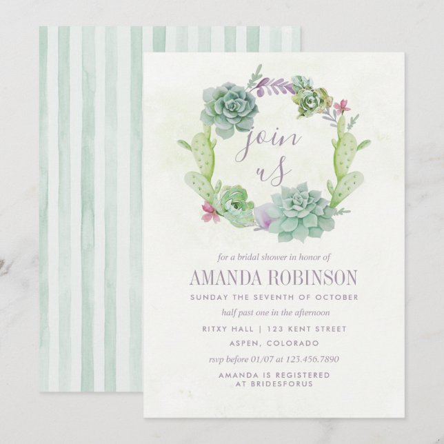 Invitación Desierto acuarela Cactus Suculum Ducha Bridal (Anverso / Reverso)