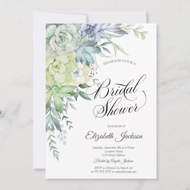 Invitación Desierto acuarela Suculentos Dots Bridal Shower (Anverso)