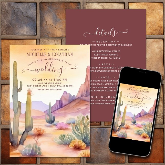 Invitación Desierto acuarela y cactus todo en un Boda (Watercolor Desert and Cactus All in One Wedding Invitation)