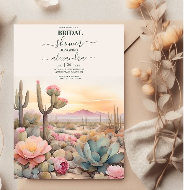 Invitación Desierto de acuarela Cactus Ducha Bridal Ilustrada (Subido por el creador)