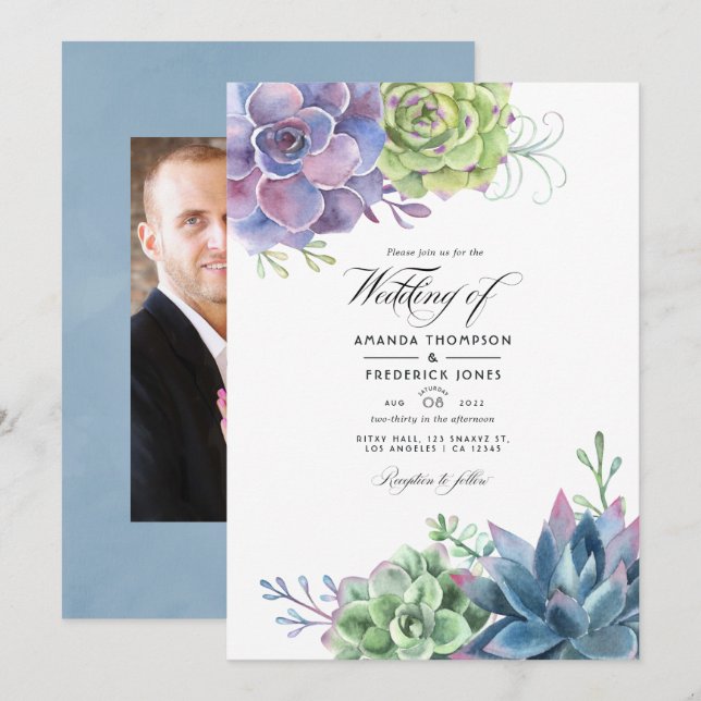 Invitación Desierto de acuarela Cactus Suculent Foto Boda (Anverso / Reverso)