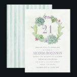 Invitación Desierto de acuarela Cactus Suculentos 21º cumplea<br><div class="desc">Acuarela suculenta arte 21ª invitación a la fiesta de cumpleaños con tonos morados,  rosas y verdes de personalizable a los detalles de tu evento.</div>