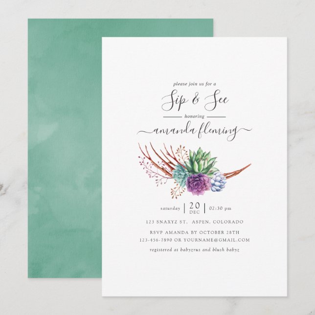 Invitación Desierto de acuarela Sucultor Sip y Ver (Anverso / Reverso)