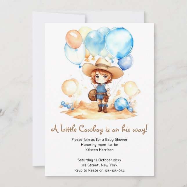 Invitación Desierto de acuarela Yeehaw Cowboy Baby Shower (Anverso)