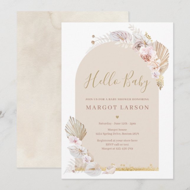 Invitación Desierto de arco bohemio de Pampas (Anverso / Reverso)