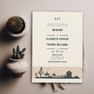 Invitación Desierto de Barn Cactus, Boda de Vaquero Rústico V