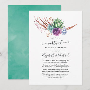 Invitación Desierto de color de agua suculenta Boda virtual