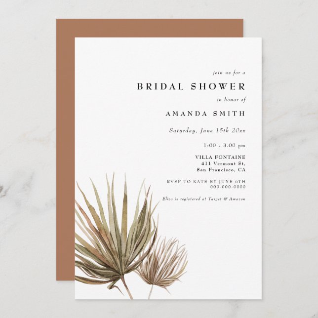 Invitación Desierto de hojas de palmera seco Ducha nupcial mo (Anverso / Reverso)