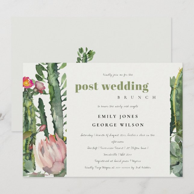 INVITACIÓN DESIERTO DE LA FLORAL ROSA CACTI FAUNA POST BODA B (Anverso / Reverso)