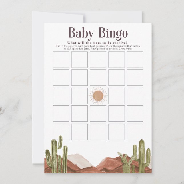 Invitación Desierto de sol de Bingo de Baby Shower (Anverso)