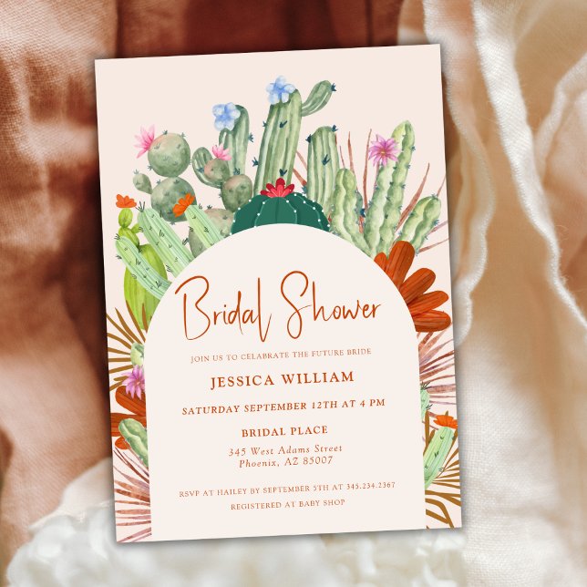 Invitación Desierto del Arco del Boho Cactus Pampas Ducha Bri (Boho Cactus Arch Desert Pampas Bridal Shower Invitation)