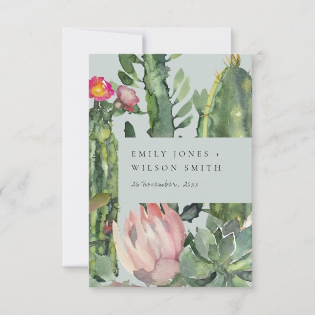 Invitación Desierto floral rosa gris Cacti Foliage Boda (Anverso)