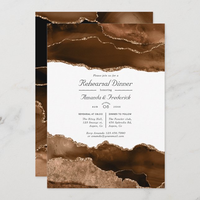 Invitación Desierto Gold Watercolor Agate Cena de ensayo (Anverso / Reverso)