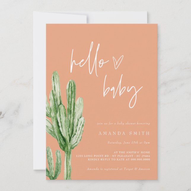 Invitación Desierto Neutral de Género Cactus Hola Baby Shower (Anverso)