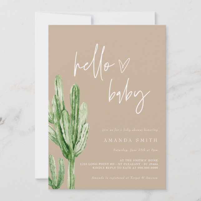 Invitación Desierto neutro de género Cactus Hola Baby Shower  (Anverso)