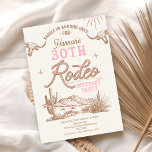 Invitación Desierto Oeste Rosa 30.º Rodeo 30.º cumpleaños<br><div class="desc">Invitación de 30 años del rodeo rosa del desierto occidental 30 de Rodeo 30 de cumpleaños Rosado y marrón 30 de rodeo para mujeres que presentan dos vacas de ramo, ilustracion del desierto occidental y texto de estilo soga. Esta 30.ª invitación para el cumpleaños del rodeo es ideal para un...</div>