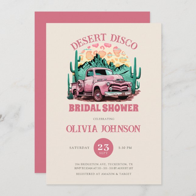 Invitación Desierto Rosa Caliente Disco Ducha De Novias (Anverso / Reverso)