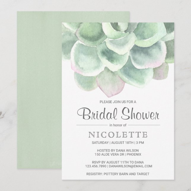 Invitación Desierto Sage Green Suculum Shower (Anverso / Reverso)