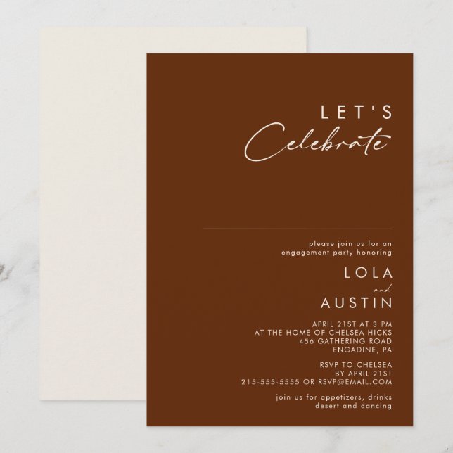 Invitación Desierto simple | Canela oscura Celebremos (Anverso / Reverso)