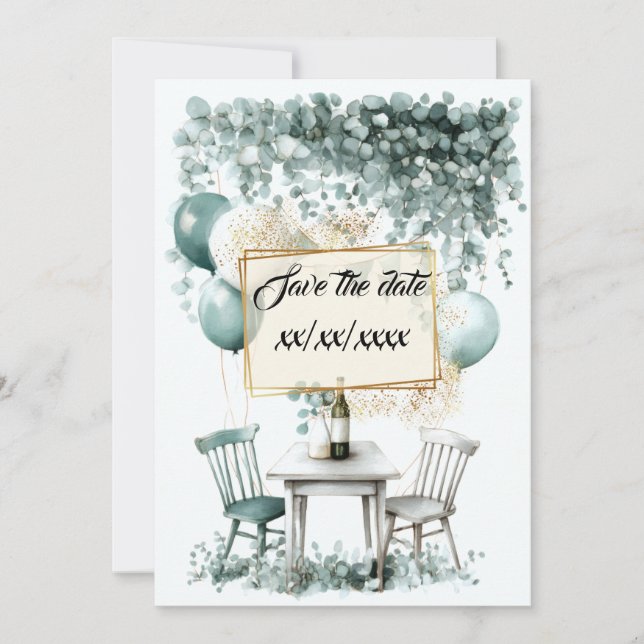 Invitación Design save the date vert sauge à personnaliser (Anverso)