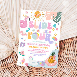 Invitación Desliza en cuatro fiesta de piscina de verano cump