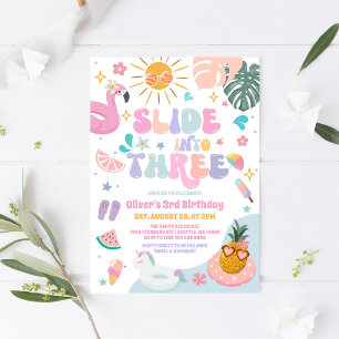 Invitación Desliza en la fiesta de cumpleaños de tres años de