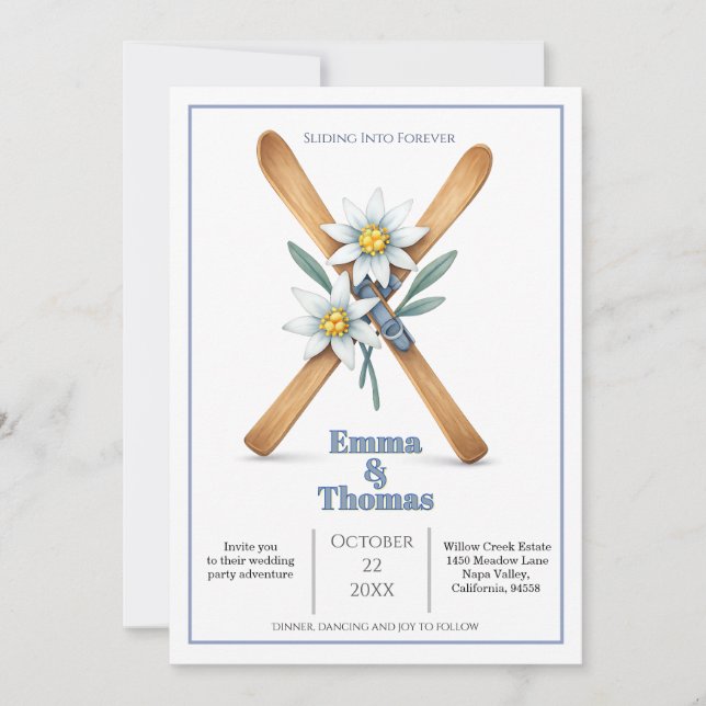 Invitación Deslizándose hacia Forever Ski Edelweiss Boda de F (Anverso)