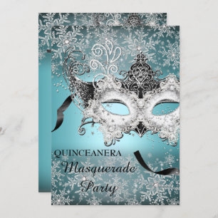 Invitación Deslumbrante azul Mascarada de Snowflake Quinceane