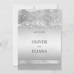 Invitación Deslumbrante brillo plateado glitter Save the Date