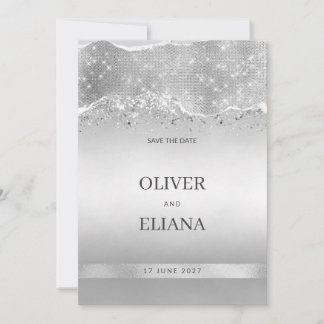 Invitación Deslumbrante brillo plateado glitter Save the Date