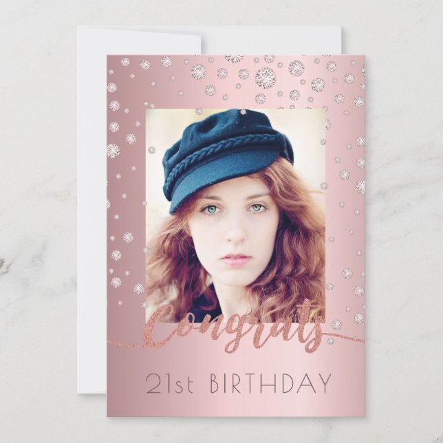 Invitación Deslumbrante de diamantes rosados rosas de cumplea (Anverso)