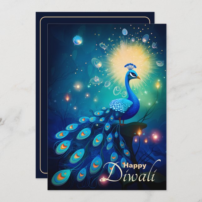 Invitación Deslumbrante Diwali Delight: El regente 🦚 Pavo Re (Anverso / Reverso)