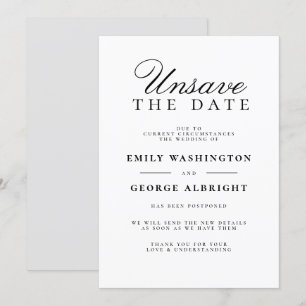 Invitación Desmarcar Fecha de Boda Elegante Aplazada