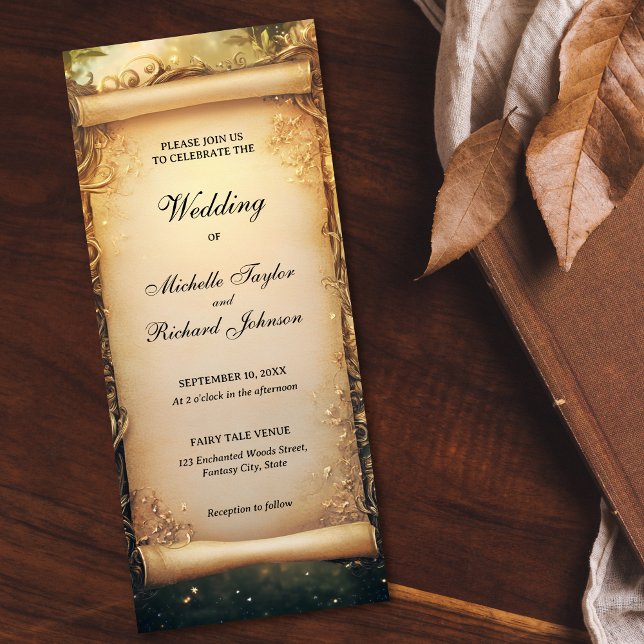 Invitación Despacho Boda de cuento de hadas de bosques encant (enchanted forest scroll wedding invitation)