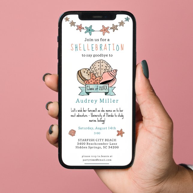 Invitación Despedida de Graduado de Concha Marina (Sized for easy texting!)