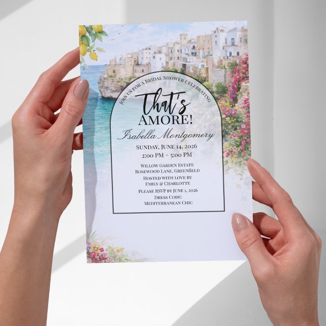Invitación Despedida de soltera al estilo italiano Polignano  (Italian Polignano Mare That’s Amore Bridal Shower Invitations
)