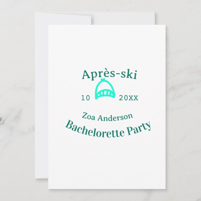 Invitación despedida de soltera après-ski sombrero turquesa n (Anverso)