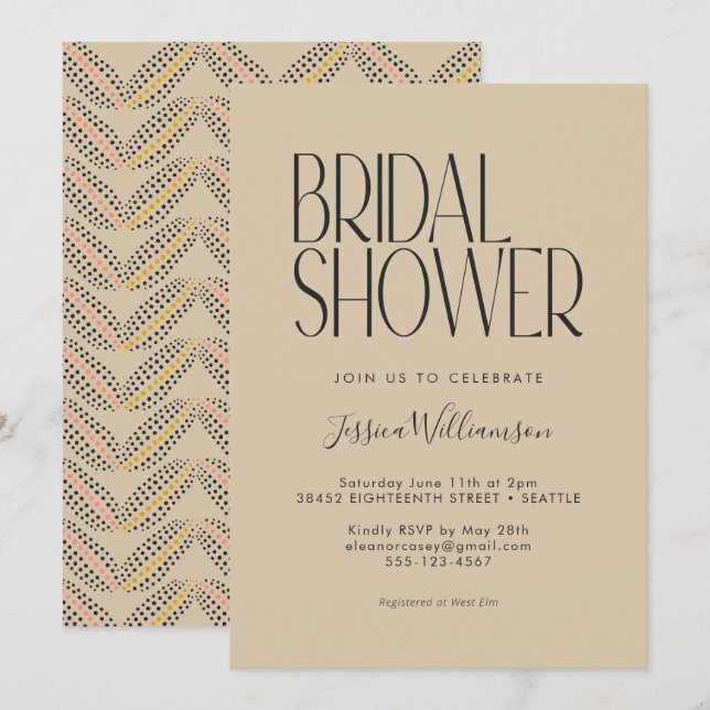 Invitación Despedida de soltera Art Deco cálido neutral (Anverso / Reverso)