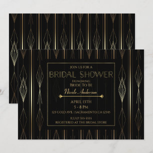 Invitación Despedida de soltera Art Déco negro y dorado
