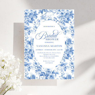 Invitación Despedida de soltera atemporal Royal Blue Toile de