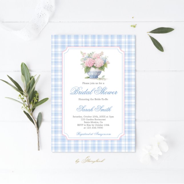 Invitación Despedida de soltera azul grandmillennial a cuadro (Subido por el creador)